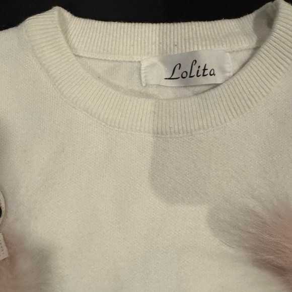 Lolita White Knit Faux Fur Sweater Y2K Barbie Core (fendi style) - Picture 4 of 8